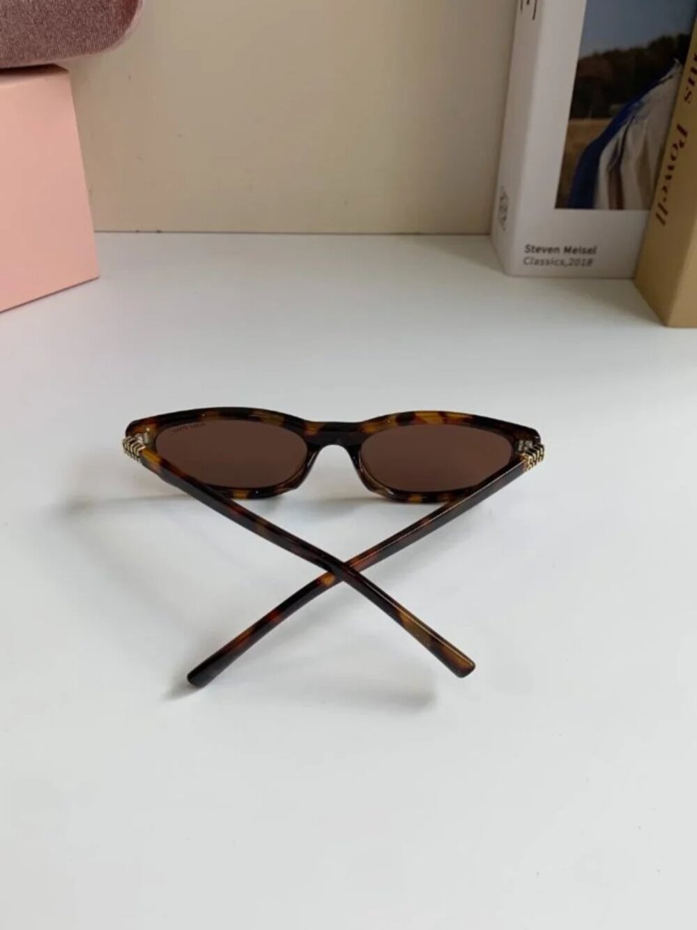 MIU MIU Tortoise Shell Oval Sunglasses Brown Lens Gold Logo - Picture 7 of 8